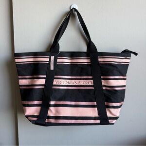 Victoria’s Secret Large Tote Bag – Black/Pink Striped